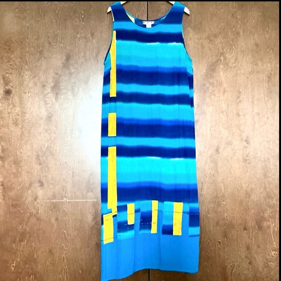 Womens Dress Colorful Gauzy Sleeveless Midi Dress Size 1X Bead Accent Flowy Boho - Picture 1 of 15